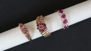 A 9ct gold ruby set cluster ring,