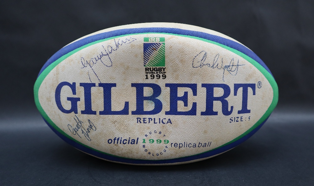 A 1999 Gilbert replica Rugby ball signed, including Chris Wyatt, Gareth Thomas, Gareth Jenkins, - Bild 2 aus 5