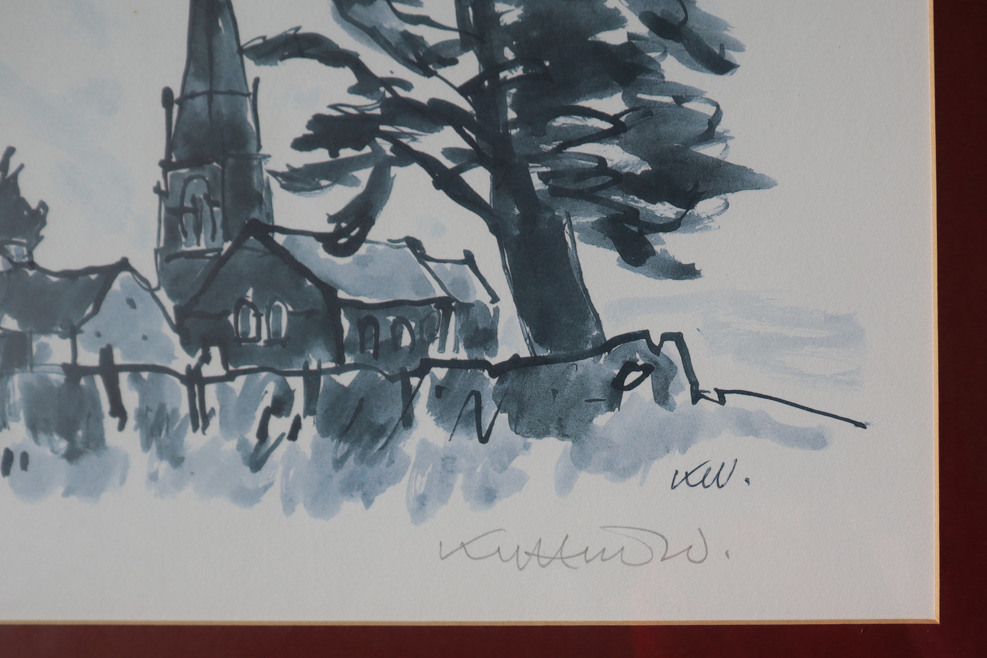 Sir Kyffin Williams Anglesey church with Spire and tree A limited edition print, No. - Image 3 of 5