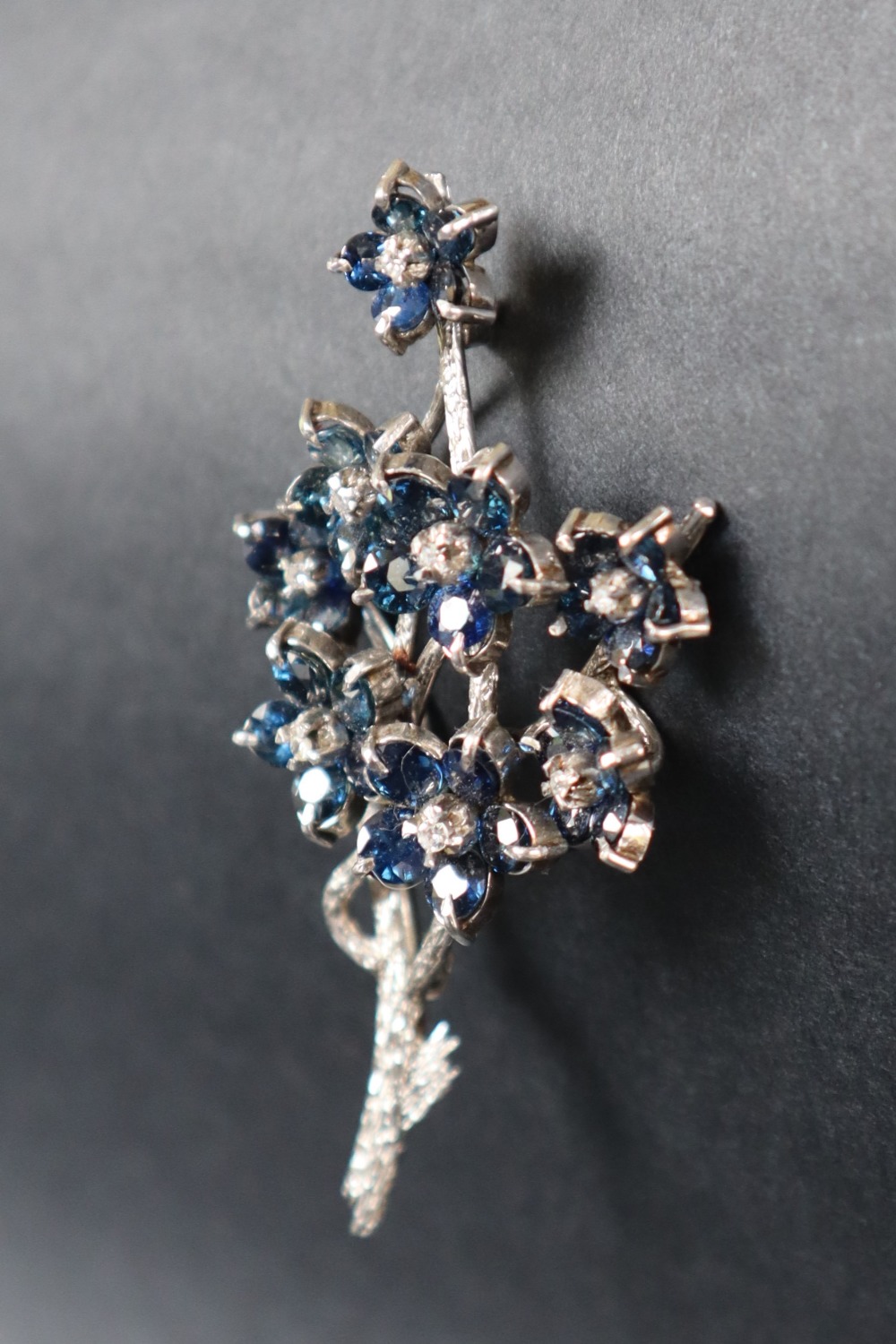 A sapphire and diamond brooch, of floral design, - Image 3 of 6