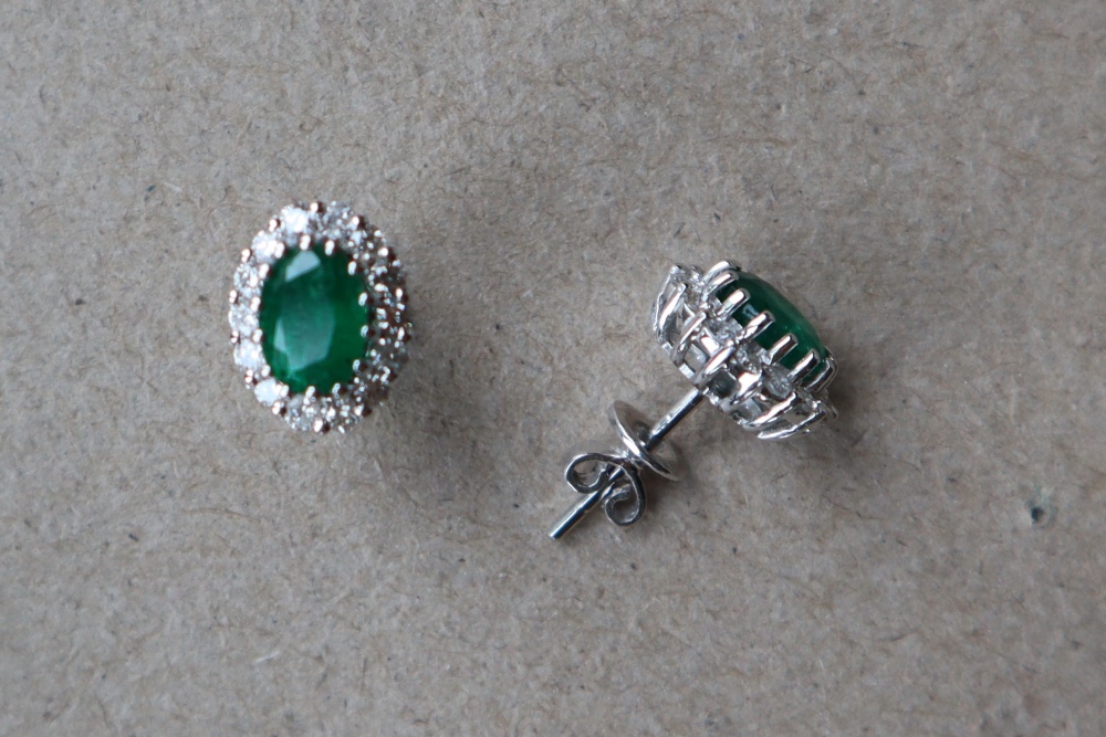 A pair of emerald and diamond cluster earrings, - Image 5 of 7