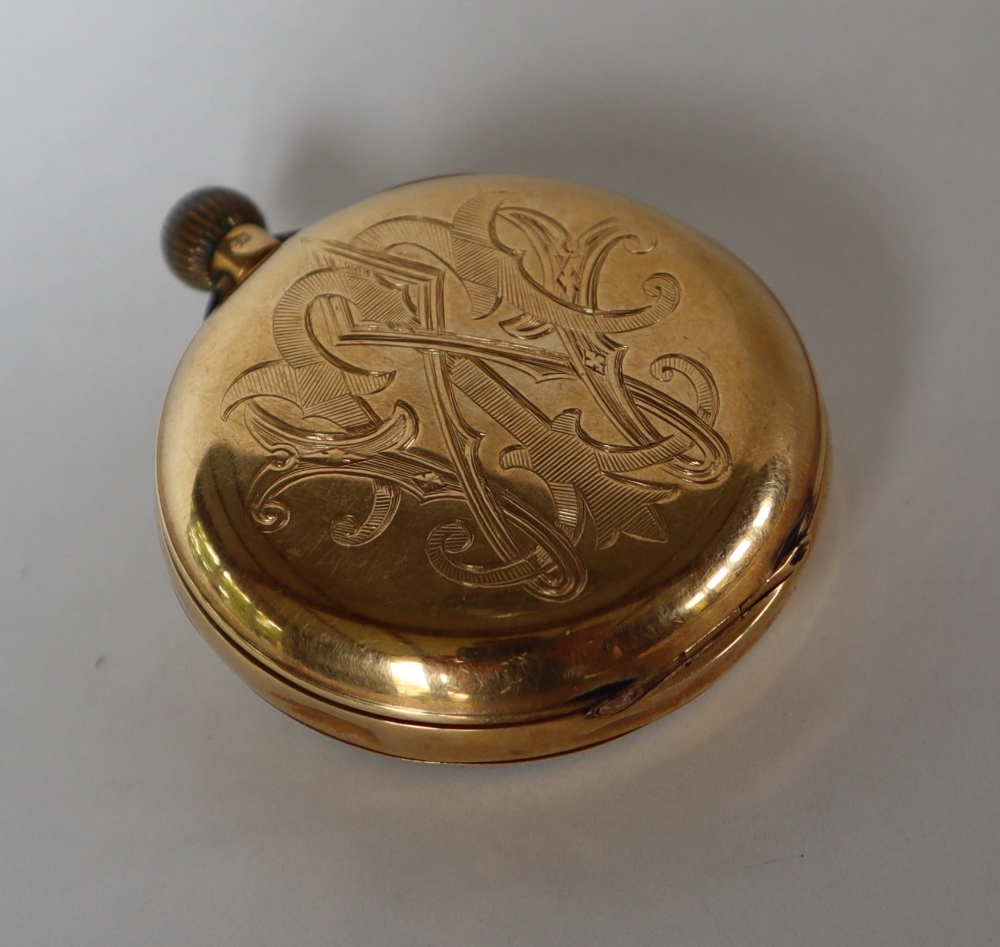 An 18ct yellow gold open faced pocket watch, with an enamel dial, - Bild 9 aus 10