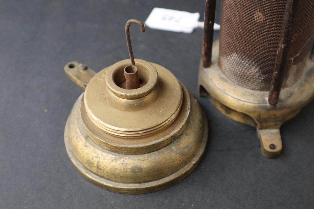 A brass Davy Miners lamp with a domed brass top and mesh screen, with glass interior, - Image 12 of 12