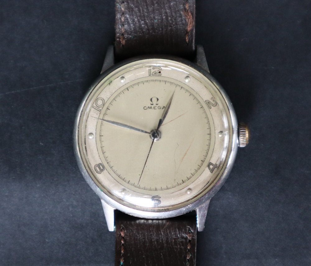 A mid-20th century Omega wristwatch, the silvered dial with Arabic numerals and dot markers, - Image 6 of 6