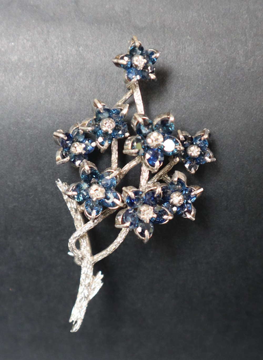 A sapphire and diamond brooch, of floral design, - Image 2 of 6