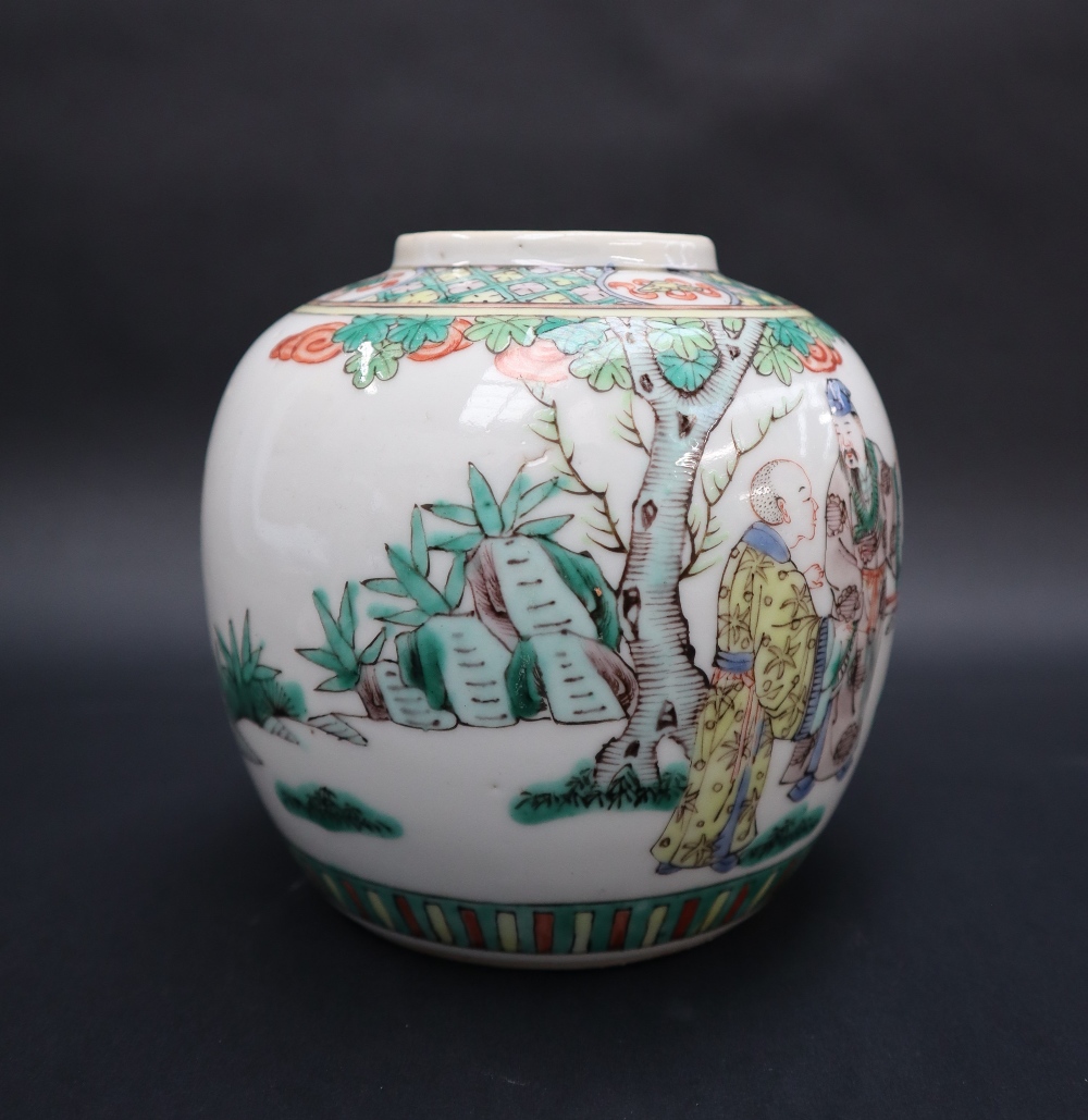 A Chinese Famille Verte porcelain vase and cover, the domed cover with a dog of foo finial, - Image 9 of 11