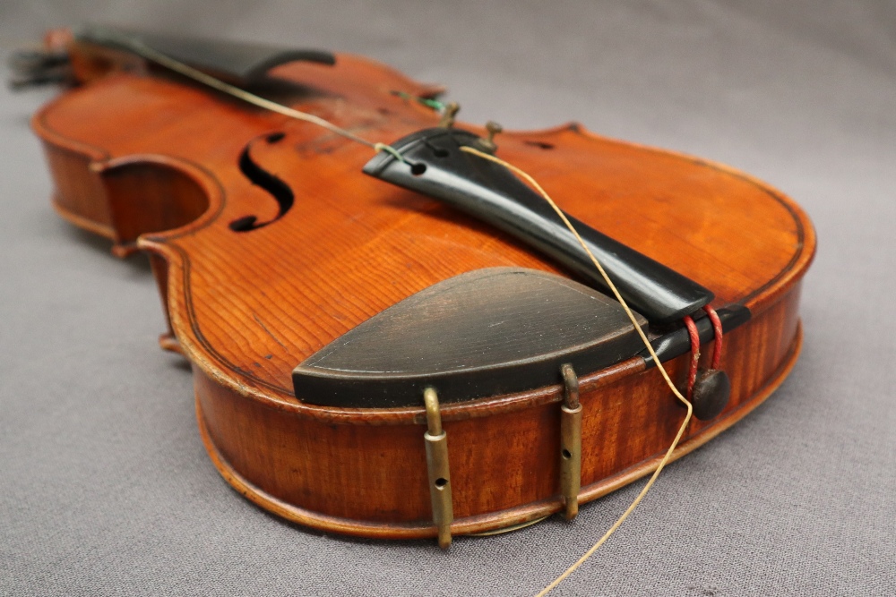 A three quarter size violin, with a two piece back and ebony stringing, bears a label El Tesoro, - Image 11 of 15
