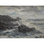 Valerie Ganz Mumbles Lighthouse with a choppy sea in the foreground Oil on canvas Signed and dated