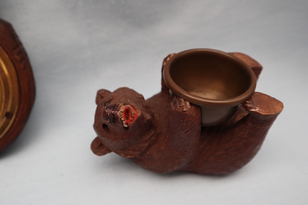 A Black Forest bear barometer together with a carved bear and cut glass table salt and another of a - Image 6 of 8