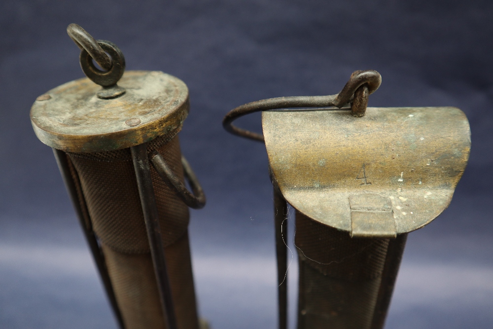 A 19th century brass Davy lamp, with an arched top and gauze shield on a screwed on brass base, 24. - Image 5 of 12