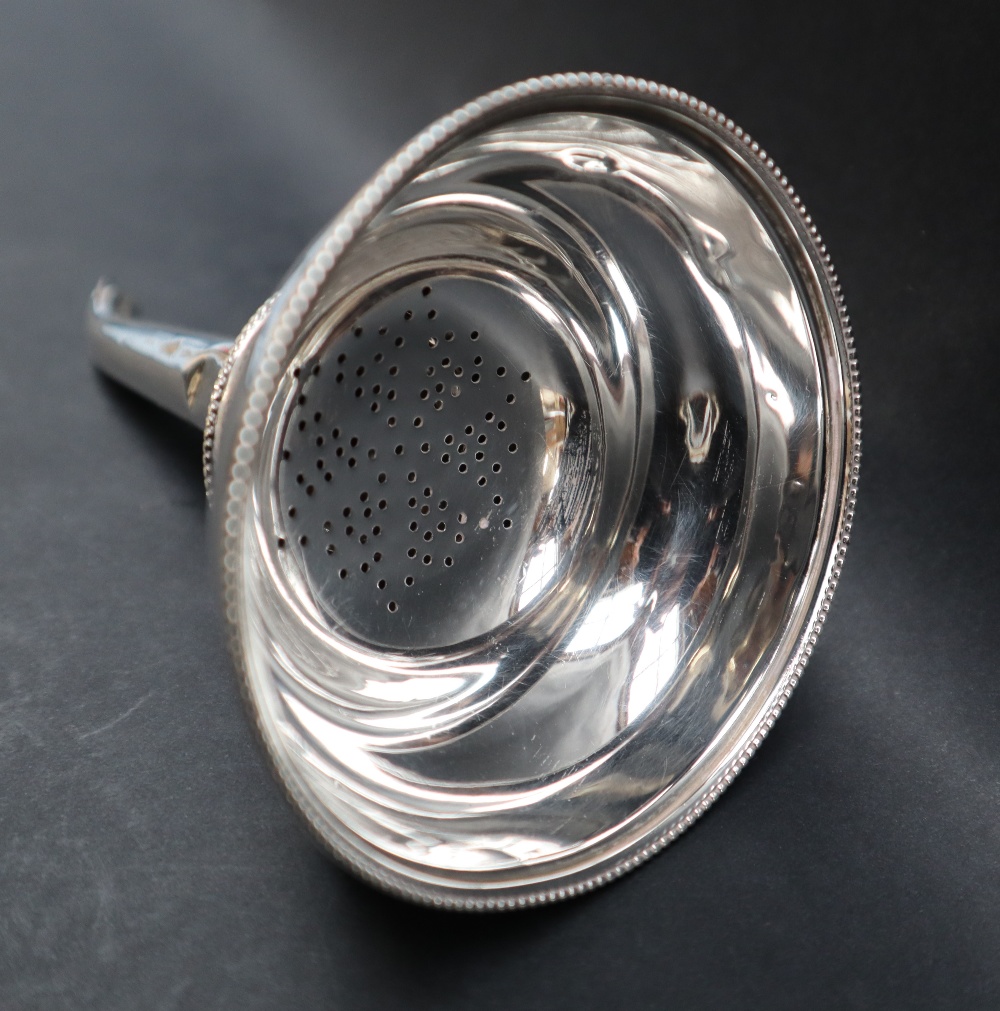 An Elizabeth II silver funnel, with a beaded rim, and pierced base in two parts, Mills & Hersey, - Image 4 of 4
