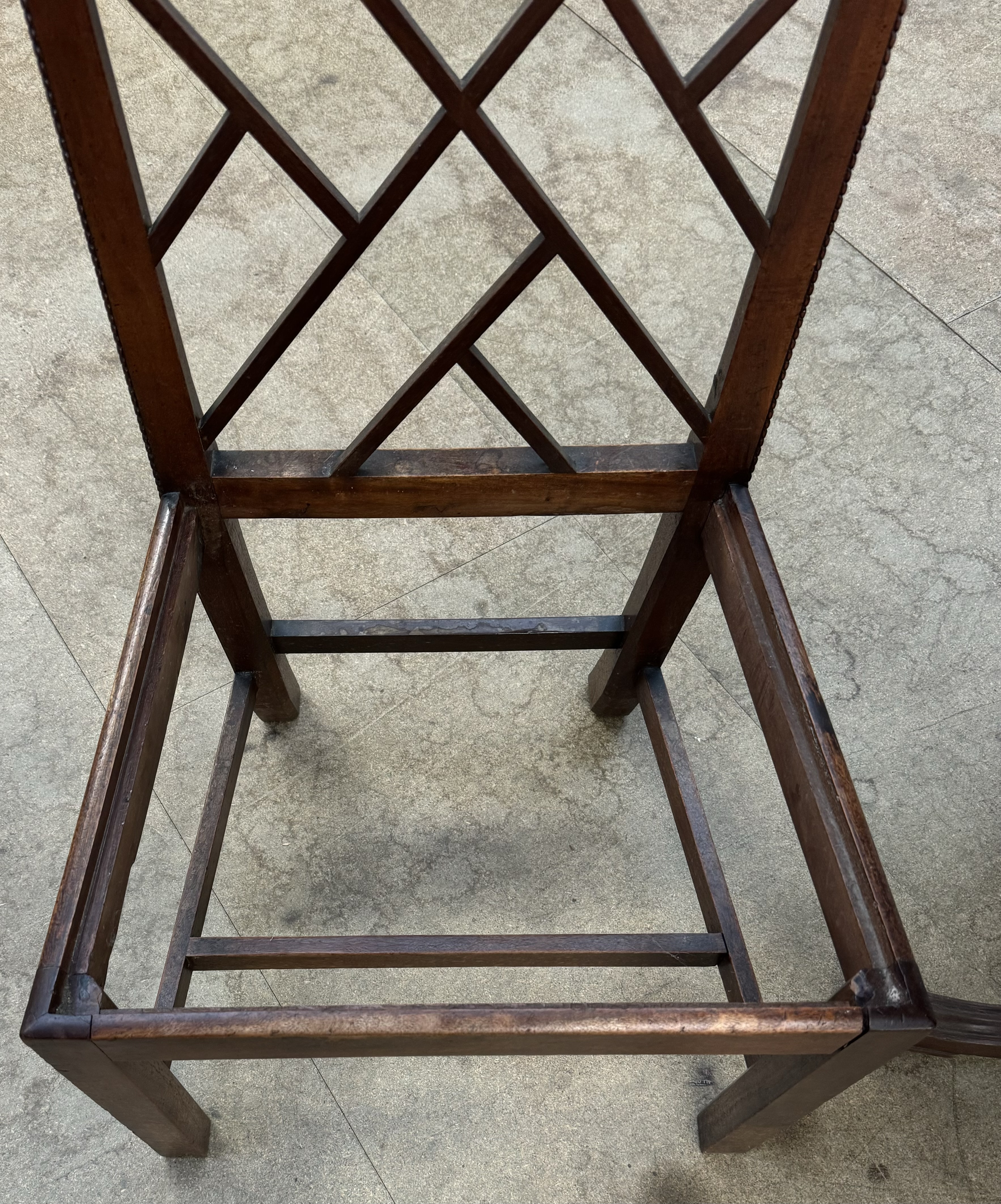A set of six George III mahogany dining chairs, the beaded arched backs with fretted infill, - Image 6 of 6