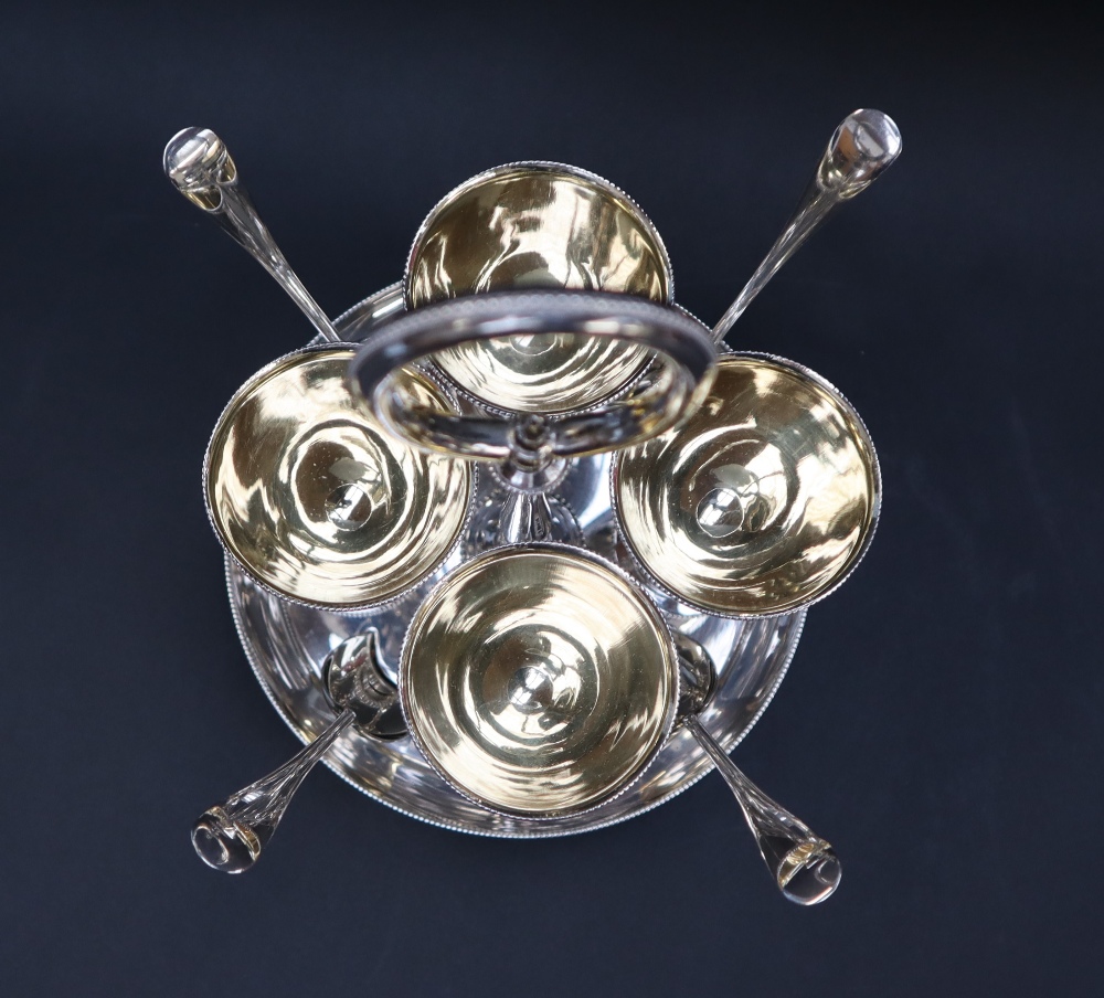 A George V silver egg cup set, comprising four egg cups with gilt interiors, - Image 3 of 4