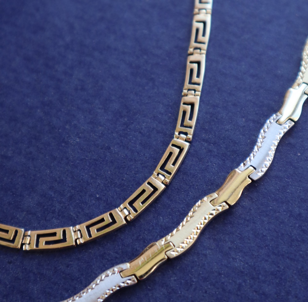 A 14ct yellow gold rectangular link necklace, - Image 2 of 3