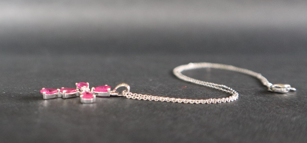 A 9ct white gold pear-shaped ruby and diamond cross on a silver chain - Image 6 of 6