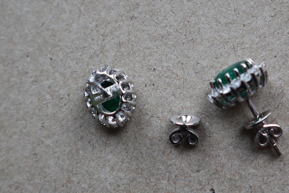 A pair of emerald and diamond cluster earrings, - Image 6 of 7