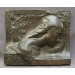 Jules Bernaerts Memor A bronze wall plaque of a maiden in profile Signed and dated 1910 A Van