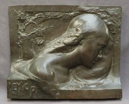 Jules Bernaerts Memor A bronze wall plaque of a maiden in profile Signed and dated 1910 A Van