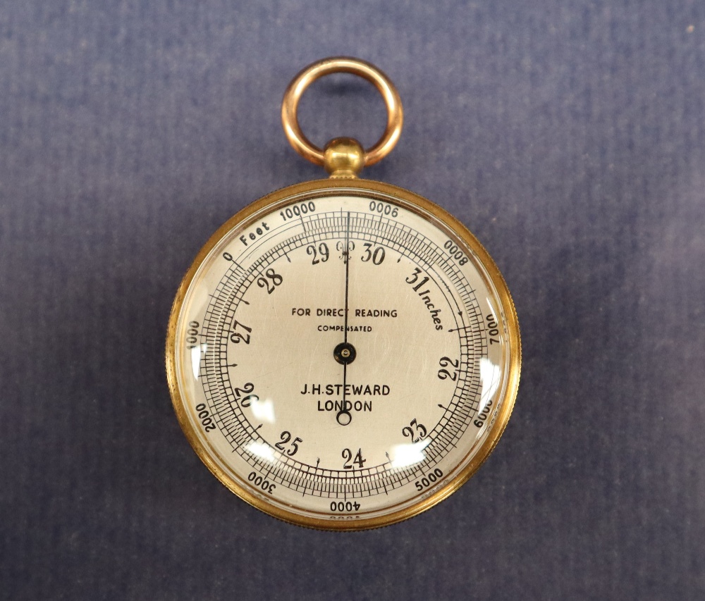 A J H Steward pocket barometer, in a cylindrical brass case, - Image 2 of 4