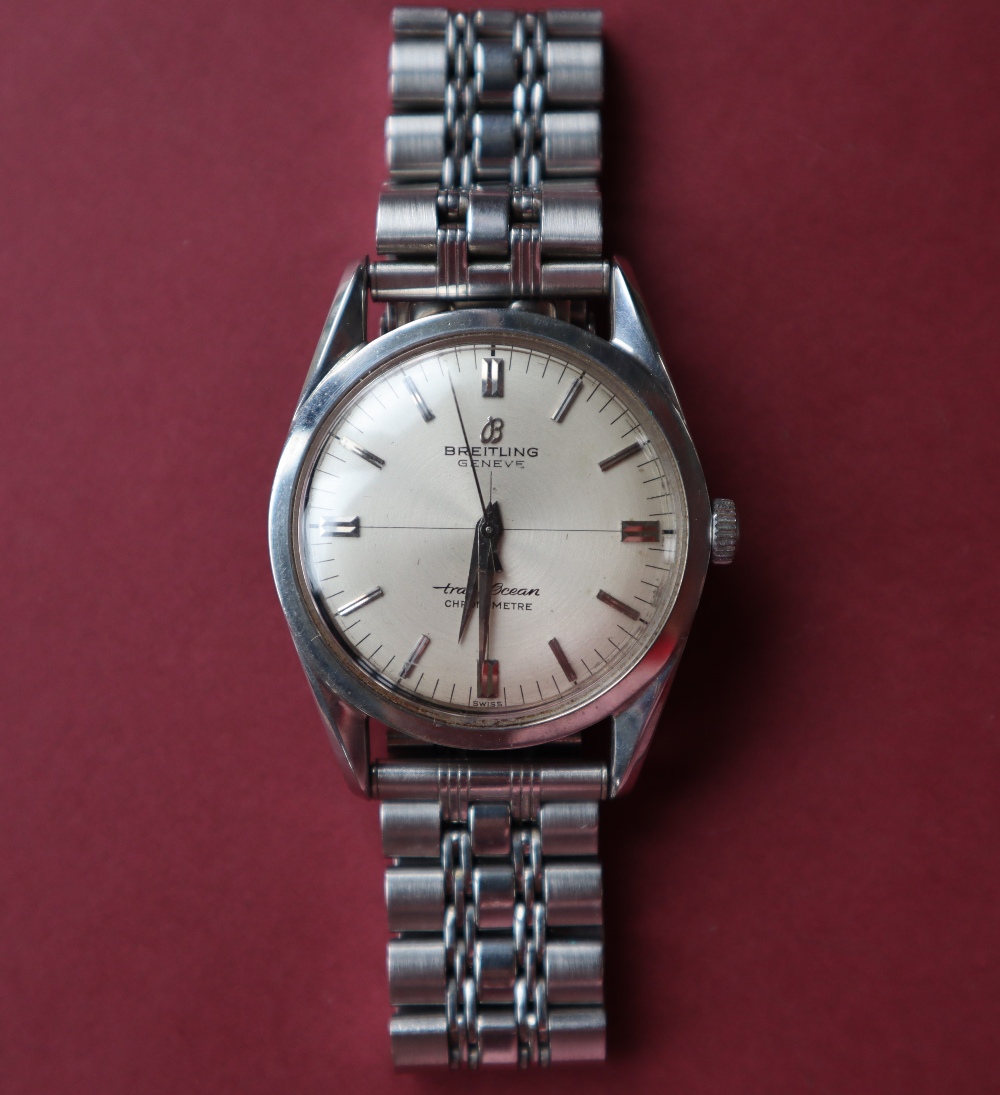A gentleman's stainless steel Breitling TransOcean Chronometer wristwatch with a silvered dial and