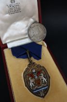 An Elizabeth II silver gilt Alderman Medallion, issued to Alderman H W Durman, Mayor, 1955-1956,