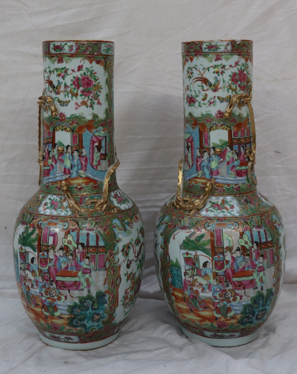 A pair of 19th century large Chinese Canton Famille Rose vases, - Image 2 of 17