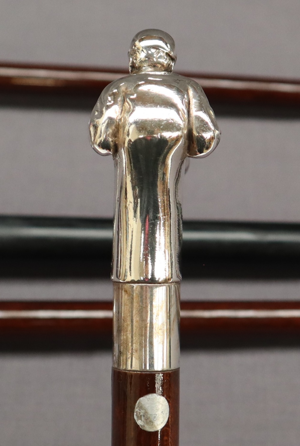 A continental silver topped walking stick, the handle in the form of a race horse head and jockey, - Image 9 of 17