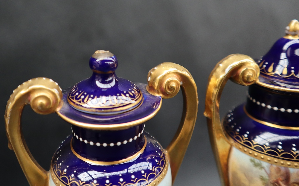 A pair of Vienna style twin handled vases and covers, - Image 3 of 5