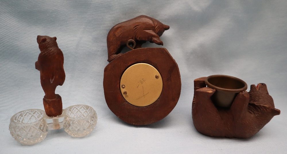 A Black Forest bear barometer together with a carved bear and cut glass table salt and another of a - Image 7 of 8