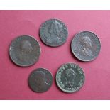 A George II copper farthing dated 1735 together with a 1754 farthing,