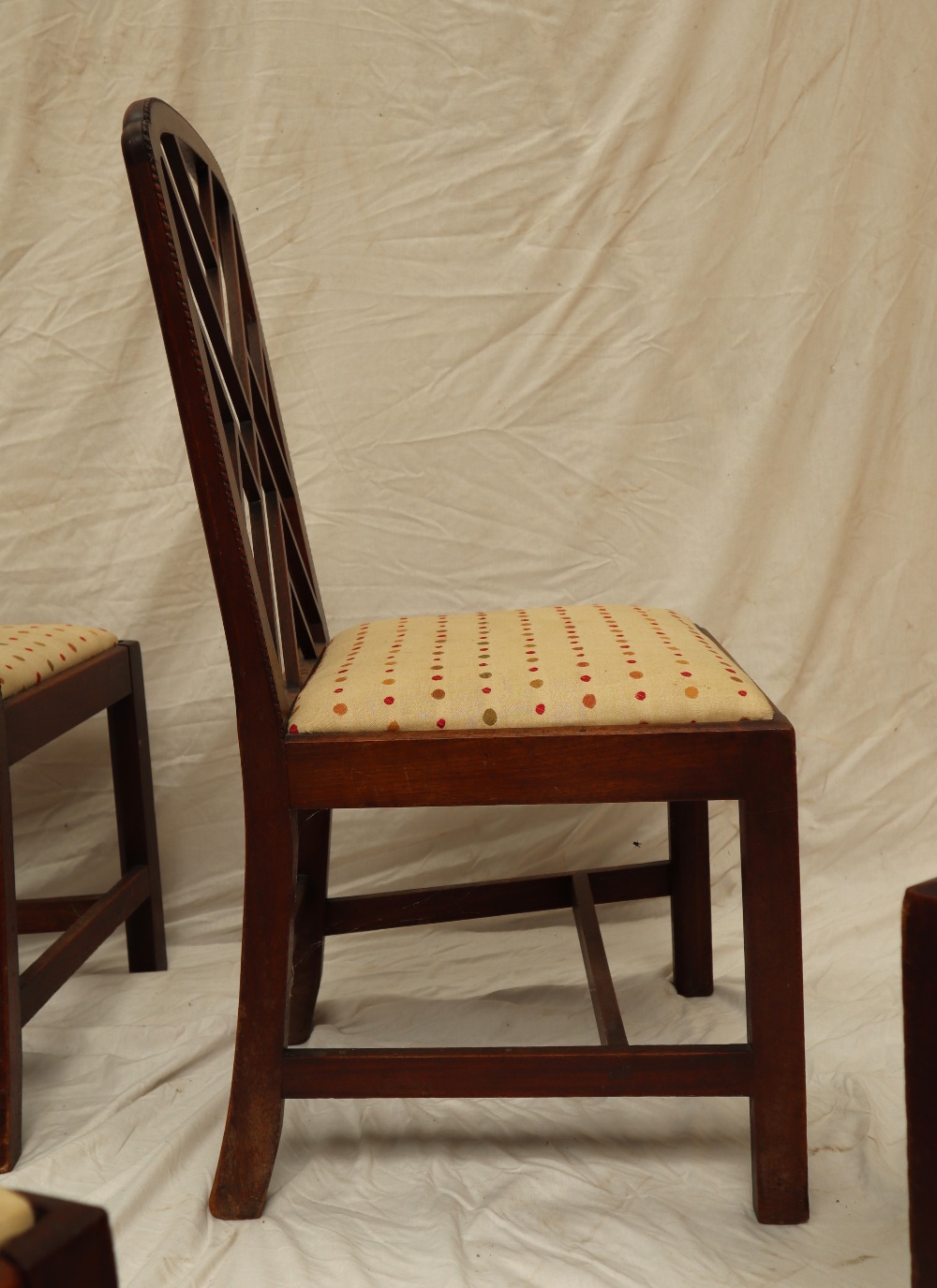 A set of six George III mahogany dining chairs, the beaded arched backs with fretted infill, - Image 5 of 6