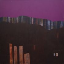 Ian Williams Slate Fence Oil on Canvas Label verso 91 x 91cm