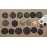 A William IIII copper penny dated 1834, together with a collection of half pennies dated 1799, 1741,