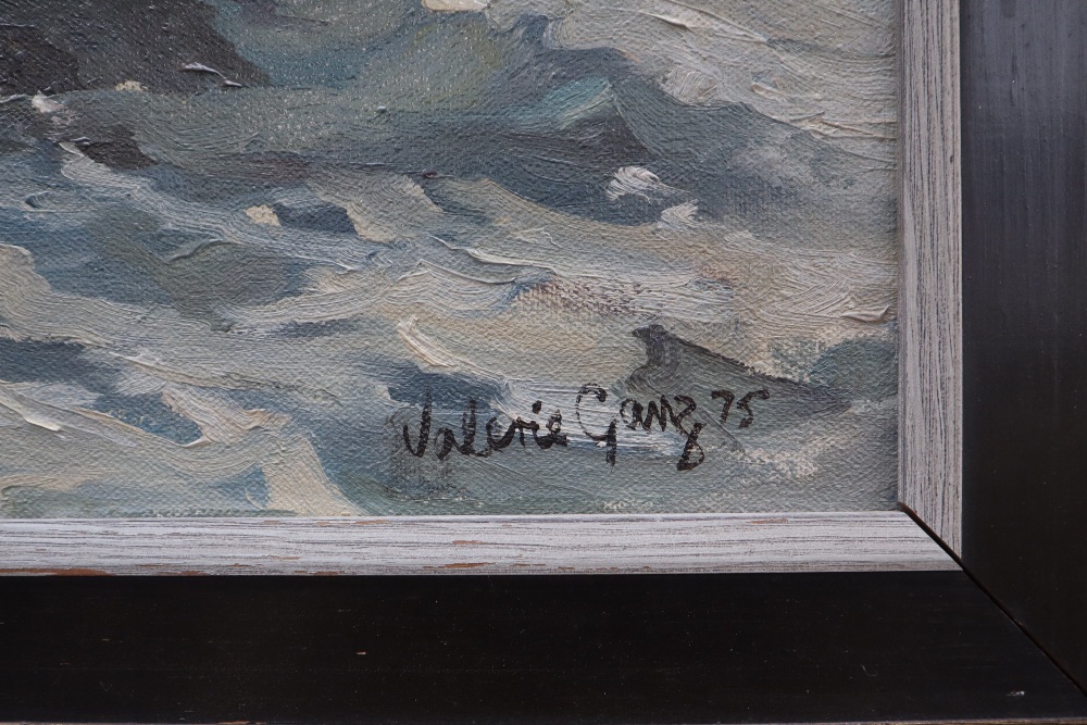 Valerie Ganz Mumbles Lighthouse with a choppy sea in the foreground Oil on canvas Signed and dated - Image 4 of 5