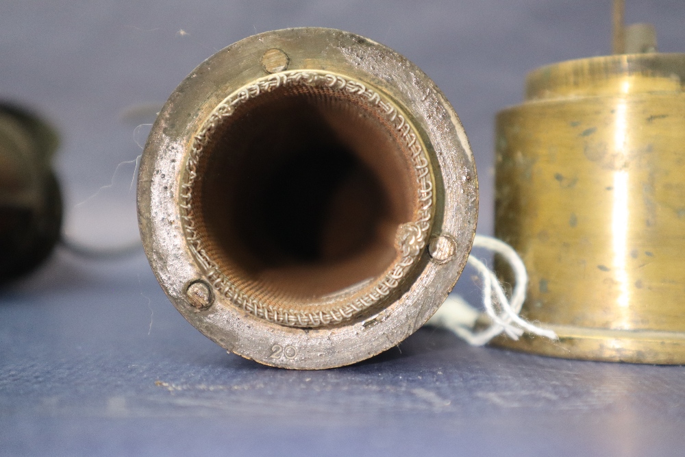 A 19th century brass Davy lamp, with an arched top and gauze shield on a screwed on brass base, 24. - Image 12 of 12