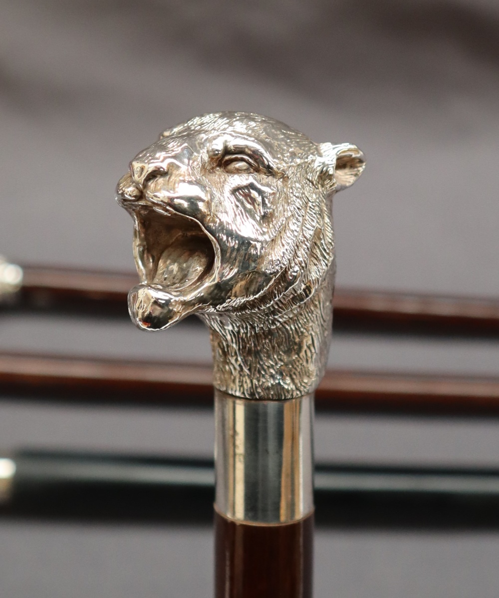 A continental silver topped walking stick, the handle in the form of a race horse head and jockey, - Image 4 of 17