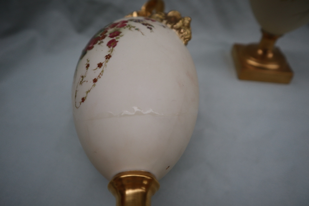 A pair of Royal Worcester porcelain ewers with wavy spout, mask terminal handles, - Image 5 of 10