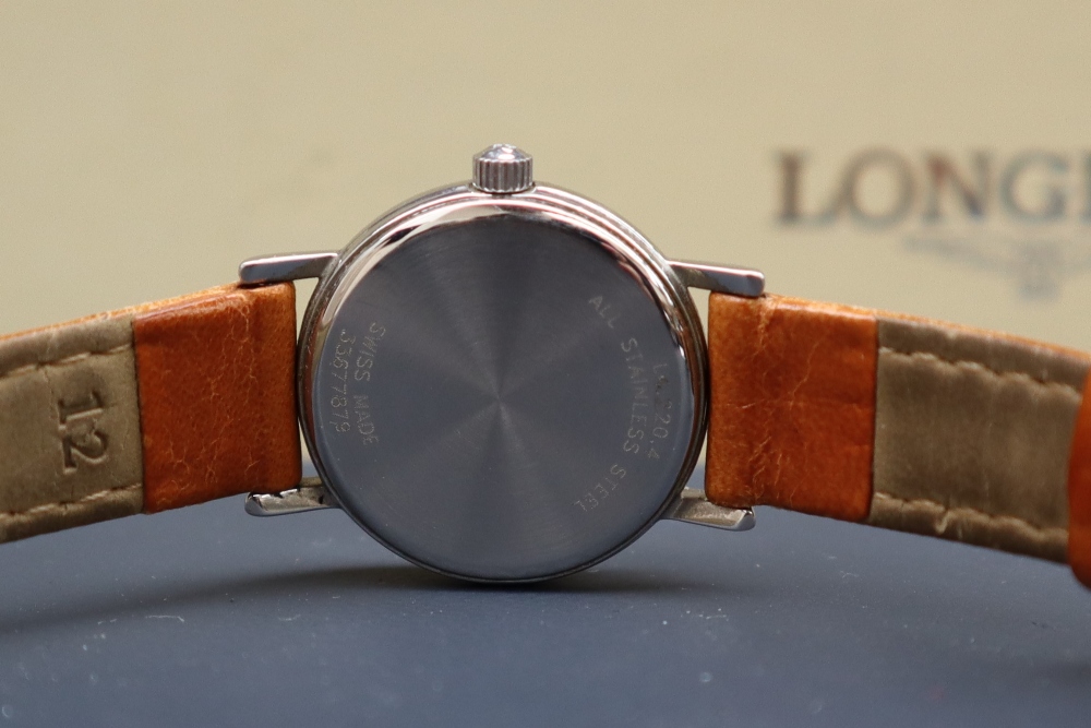 A lady's Stainless Steel Longines wristwatch with a white dial and Roman numerals and a date - Image 5 of 8