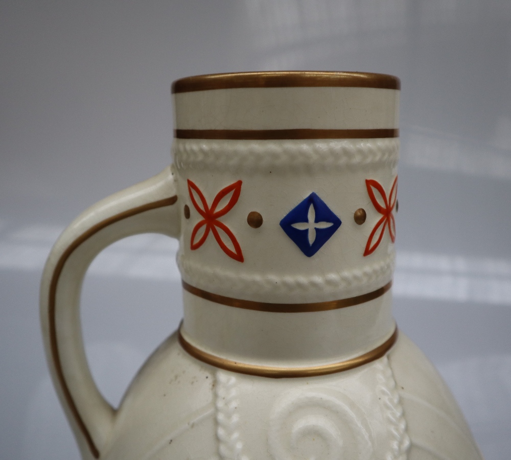 A Victorian pottery creamware jug with a cylindrical neck and bulbous body decorated with serpents - Image 2 of 6