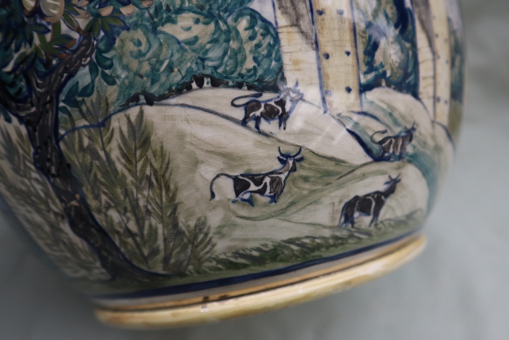 A 19th Century pottery jug decorated with a viaduct, trees and cattle with silver lustre highlights, - Image 8 of 8