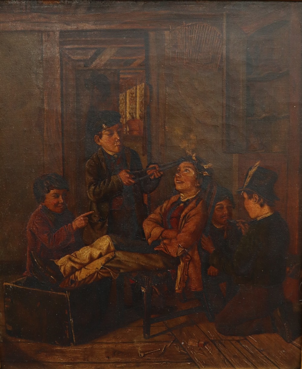 19th Century British School The artist Children playing in an interior Oil on canvas 29 x - Image 2 of 4