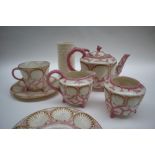 A Victorian Belleek shell and coral bachelor part tea set comprising a tea pot, cream jug,