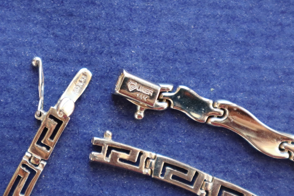 A 14ct yellow gold rectangular link necklace, - Image 3 of 3