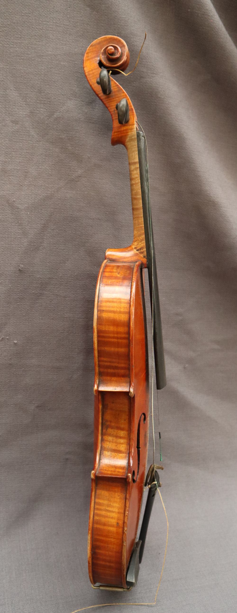 A three quarter size violin, with a two piece back and ebony stringing, bears a label El Tesoro, - Image 4 of 15