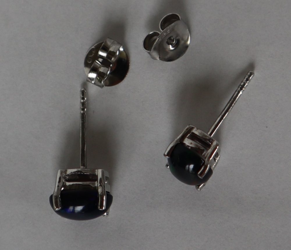 A pair of Ethiopian black opal stud earrings to a silver setting and post - Image 3 of 3