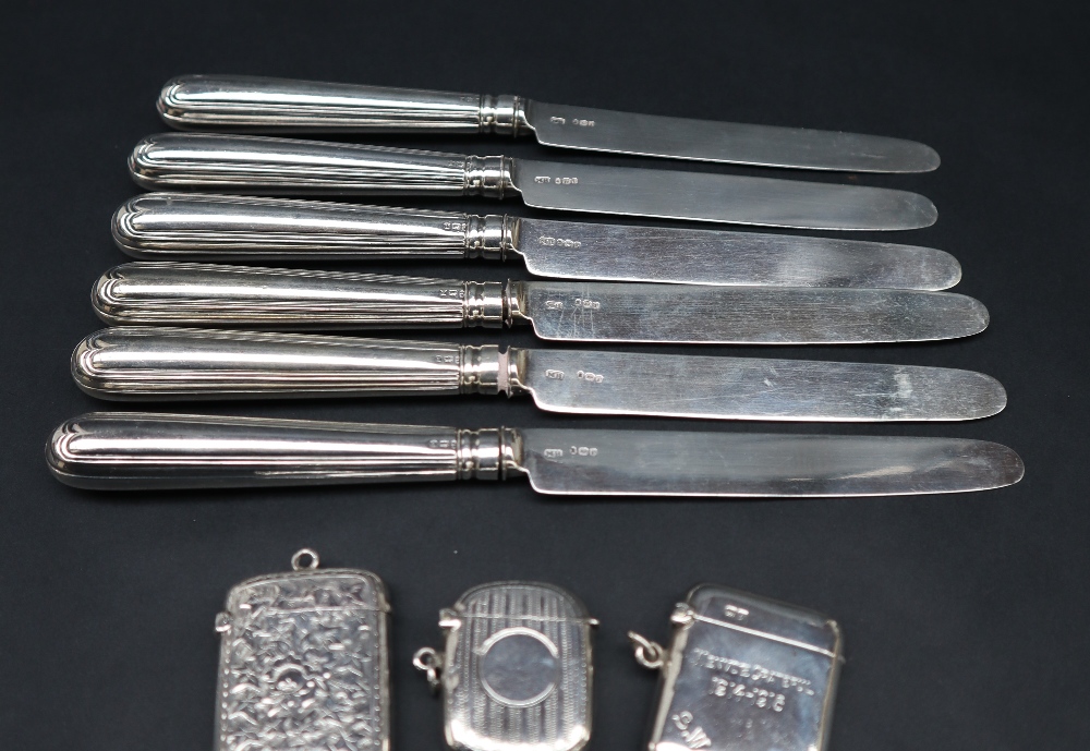 A set of six William IV silver handled and bladed knives, London, 1830, MB,