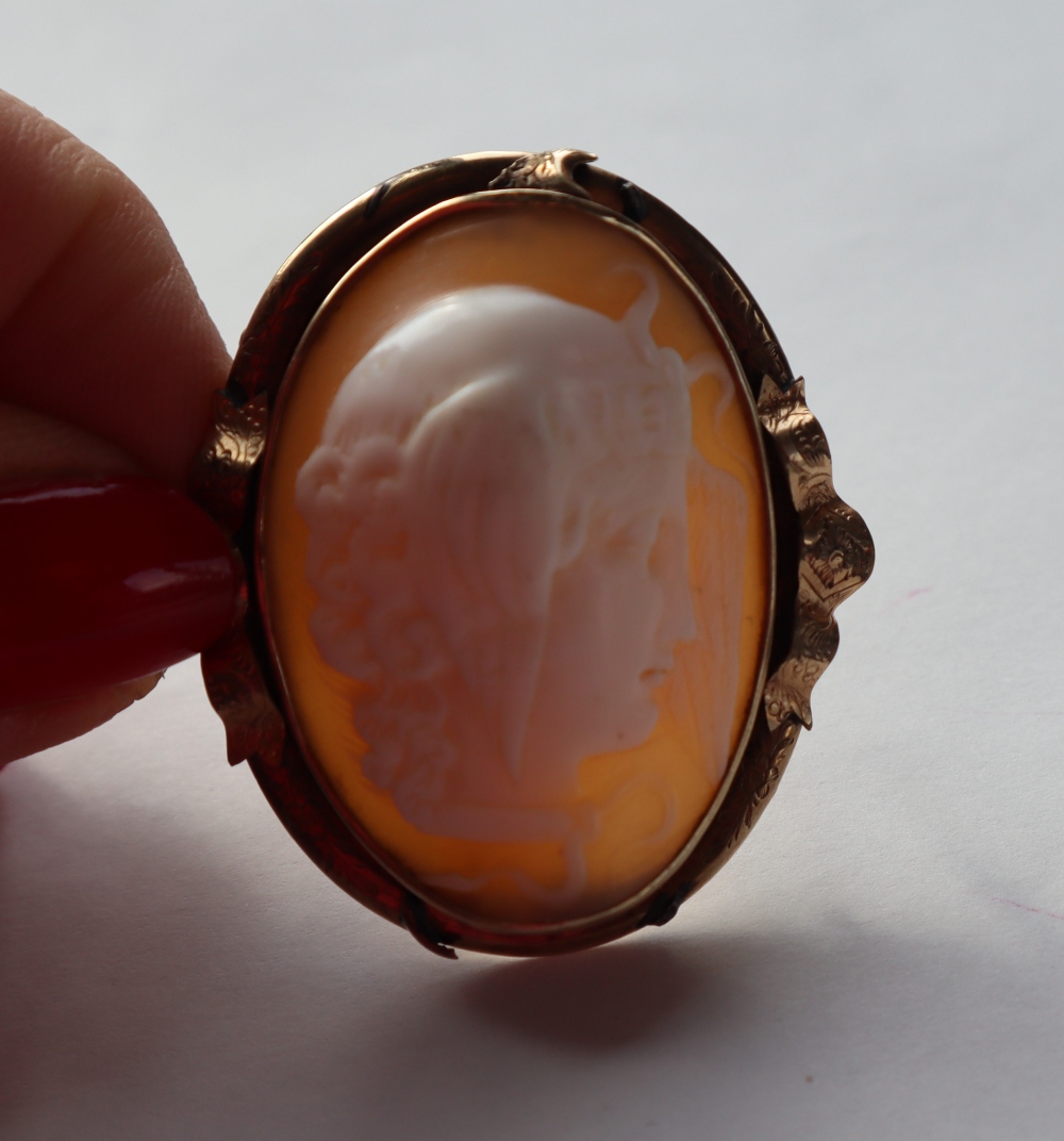 A shell cameo brooch depicting Medusa in a yellow metal mount, - Image 4 of 8