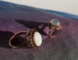 A 9ct gold sapphire and opal dress ring,