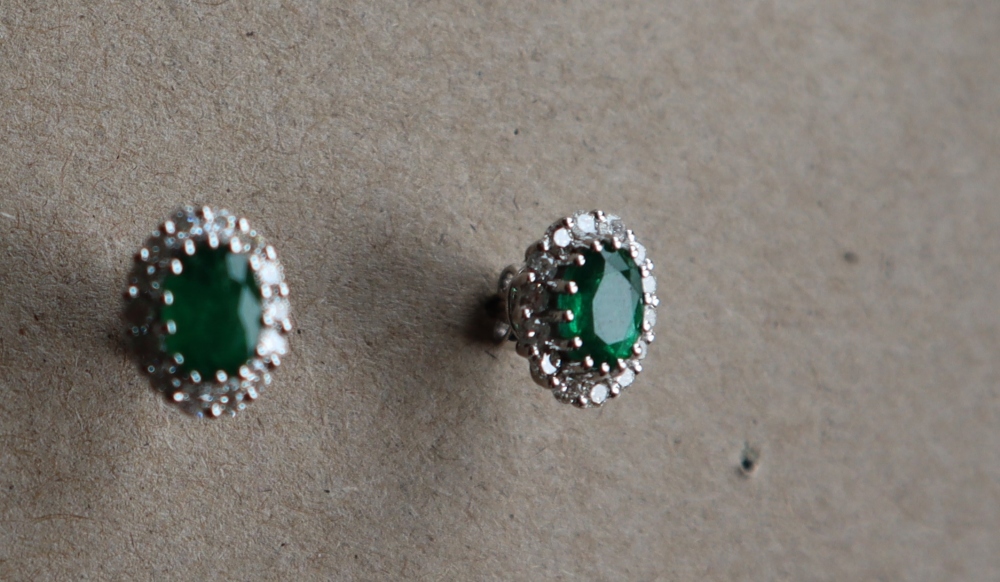 A pair of emerald and diamond cluster earrings, - Image 2 of 7