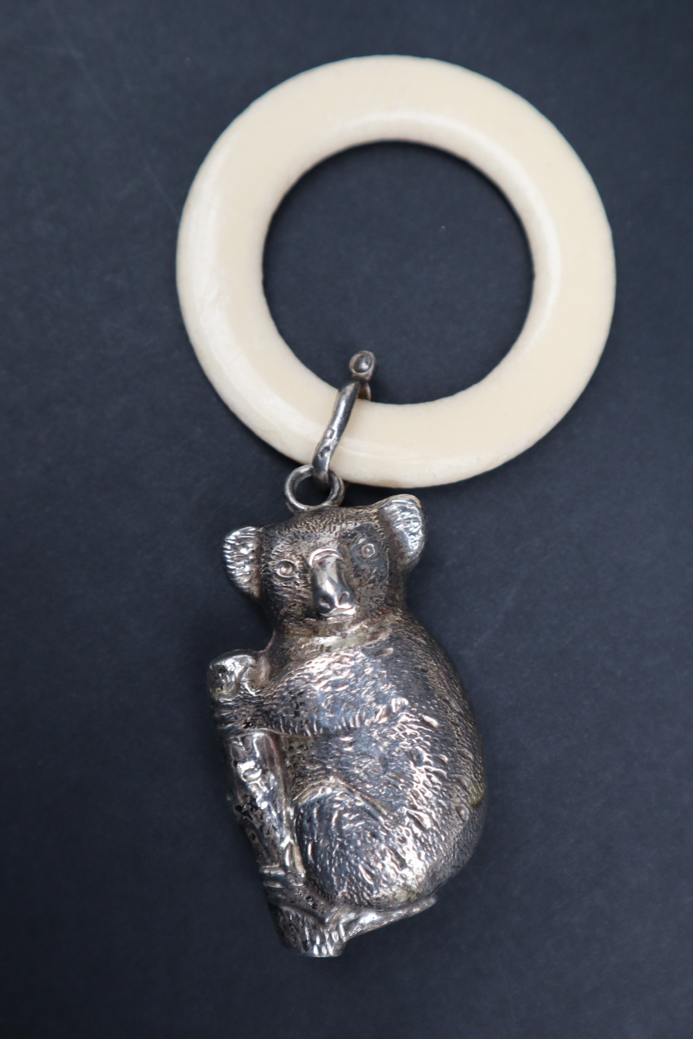 An Elizabeth II silver koala bear baby's rattle with plastic teether ring, Birmingham, - Image 2 of 7